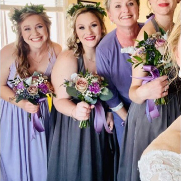 Vera Wang V-Neck Halter Gown with Slit - Iris - Picture 5 of 6